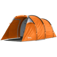 Outsunny 2 Man Tunnel Tent with Sewn-in Groundsheet, Air Vents, Rainfly, 2000mm Large Camping Tent with Bedroom, Porch, Living Area for Camping, Hiking, 426L x 206W x 154H cm, Orange(m-15)