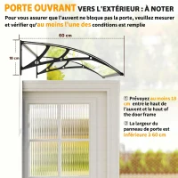Outsunny Auvent de Porte d'Entrée, Toit Marquise de Porte Extérieur en Polycarbonate et Profil Aluminium, 110x60cm, Transparent(m-7)