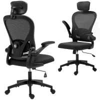 HOMCOM Bürostuhl Ergonomischer Schreibtischstuhl mit Hochklappbaren Armlehnen, Verstellbarer Lendenwirbelstütze Schwarz(m-12)