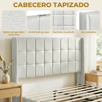 HOMCOM Cama 135x190 cm con Almacenaje Inferior Tapizada y Cabecero Acolchado con Orejas Beige(m-4)