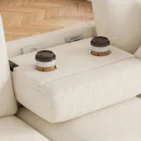 Divano angolare moderno in ciniglia con cuscini, schienale reclinabile e portabicchieri, 280x136x82 cm, Beige(m-8)