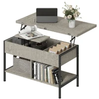HOMCOM Mesa de Centro Elevable y Extensible con Compartimento Oculto y Estantes Abiertos 98x49x55 cm Gris(m-12)