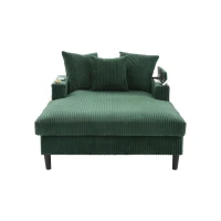 Chaise-longue multifuncional em veludo cotelê, porta-copos em ambos os lados e apoio de braço rebatível, 129x170x70 cm, Verde(m-6)