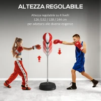 HOMCOM Punching Ball da Terra ad Altezza Regolabile con Guantoni e Base Riempibile, 43x43x126-144 cm, Rosso e Bianco(m-4)
