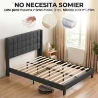 HOMCOM Cama 135x190 cm con Almacenaje Inferior Tapizada y Cabecero Acolchado con Orejas Gris(m-7)