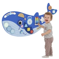 AIYAPLAY Montessori Motoriekbord 13-in-1 van Hout in Walvorm - Busy Board met Xylofoon, Klok en Tandwielen(m-14)