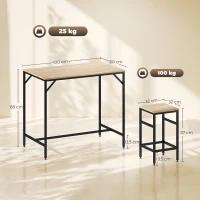 HOMCOM Set Masă de Bar cu Taburete din 5 Piese, Stil Industrial, PAL și Metal, 100 x 60 x 88 cm, Lemn Natural(m-3)