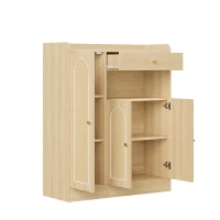 Sapateira em rattan, amplo espaço de arrumação, prateleiras ajustáveis, 90x35x110 cm, Cor natural(m-7)