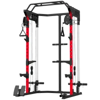 SPORTNOW Jaula de Potencia Rack para Sentadillas con Sistema Polea Ajustable Barra Dominadas y Estación de Fondos(m-1)