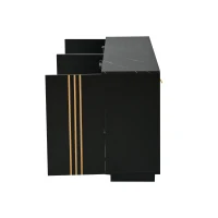 Credenza moderna a 4 ante con dettagli dorati, 35x140x70 cm, Nero(m-6)