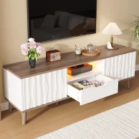 Mobile TV LED RGB con ante scorrevoli e ampio spazio portaoggetti, 160x40x52 cm, Bianco(m-1)