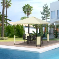 Outsunny Cenador de Jardín 3x3x2,6 m Pabellón de Exterior con Marco de Acero 8 Orificios de Drenaje Impermeable Crema(m-10)