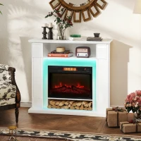 HOMCOM Elektrischer Kamin mit LED-Lichtern, realistischer Flammen-Effekt, 1800W, Kaminsims, 2 Fernbedienungen, Glas, Weiß(m-2)