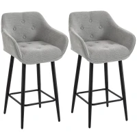 HOMCOM Conjunto de 2 Banquetas de Bar, Cadeiras de Bar Estofadas em Chenille, Assento Largo 67 cm, Encosto e Apoio para os Pés, Cinza(m-1)