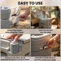 Outsunny Portable Camping Toilet, 20L Flushable Porta Potty Portaloo with 2 Detachable Tanks, Flush and Double Seal Valve for Outdoor Camping Hiking Travel Caravan(m-5)