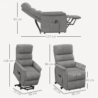 HOMCOM Relaxfauteuil met Elektrische Opstaanondersteuning, Verstelbare Rugleuning/Voetensteun, tot 120 kg, 66x90x96 cm, Grijs(m-3)