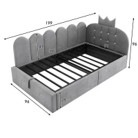 Cama de día tapizada 90x190 cm, almacenamiento hidráulico, forma en L reversible, sin colchón, 199x96x96 cm, Gris(m-3)