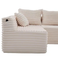 Divano a U in velluto a coste con portabicchieri integrato e tasca laterale, imbottitura a molle, 320x155x88 cm, Beige(m-11)