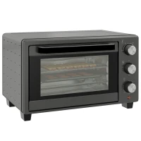 HOMCOM Minibakoven, 21 L Toasteroven met 1 draadrek en 1 bakplaat, 3 kookstanden, 100 °C-230 °C, roestvrij staal, glas, grijs(m-11)