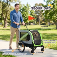 PawHut Remolque de Bicicleta para Perros 2 en 1 Carrito para Mascotas Plegable con Cinturón de Seguridad Reflectores Verde(m-8)
