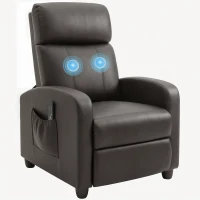 HOMCOM Recliner Armchair, Massage Faux Leather Push Back Reclining Chair with Adjustable Leg Rest, Side Pocket, for Home Living Room Theatre, Brown(m-11)