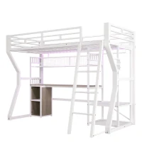Cama alta para colchão 90×200 cm, com arrumação e espaço aberto por baixo da cama, sem colchão, 204x131,5x180 cm, Branco(m-9)