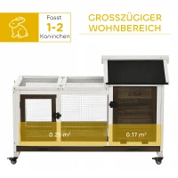 PawHut Kleindiershok voor dwergkonijnen, cavia's, met wielen, 108 x 58 x 73,5 cm, koffie(m-4)