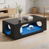 Table basse avec éclairage LED, grand espace de rangement avec gestion intégrée des câbles, 100x50x35 cm, Noir(m-4)