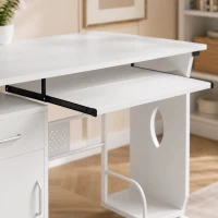 HOMCOM Mesa de Computador 100x52x75 cm Prateleira Deslizante para Teclado Gavetas e Suporte para Unidade Central Branco(m-8)