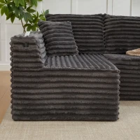 Divano a U in velluto a coste con portabicchieri integrato e tasca laterale, imbottitura a molle, 320x155x88 cm, Grigio scuro(m-10)
