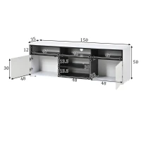 Mobile TV LED 65 pollici max salvaspazio con finitura laccata lucida, 150x35x50 cm, Bianco(m-3)