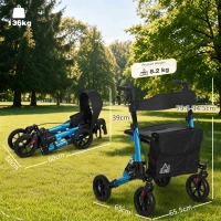 HOMCOM Folding Rollator Walker with Seat, Backrest, Lightweight Walking Frame with Storage Bag, Dual Brakes, Adjustable Handle Height, Suspension System, 4 Wheeled Walker for Seniors, Blue(m-3)