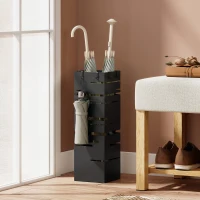 HOMCOM Portaombrelli Quadrato in Metallo con Vassoio Antigoccia Rimovibile e 4 Ganci, 15.5x15.5x49 cm, Nero(m-2)