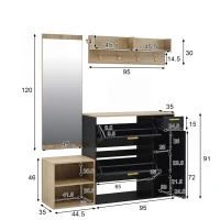Set guardaroba 4 pezzi, set completo di mobili per ingresso con scarpiera, panca, appendiabiti da parete e specchio, 130x30x174 cm, Nero(m-3)