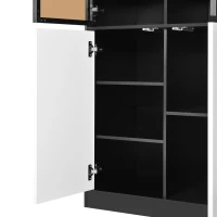 Credenza da cucina con illuminazione LED, 3 ante in vetro, 3 ante bianche e 14 ripiani, 100x40x105 cm, Bianco(m-10)