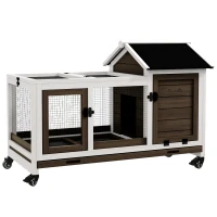 PawHut Kleindiershok voor dwergkonijnen, cavia's, met wielen, 108 x 58 x 73,5 cm, koffie(m-11)
