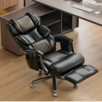 XXL Cadeira de escritório ergonómica, função de massagem e aquecimento, apoio de pés extensível e encosto regulável, 85,5x76,5x121,5 cm, Preto(m-6)