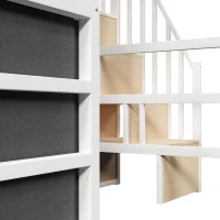 Cama alta 140 x 200 cm, prateleira integrada e 3 gavetas, sem colchão, 251x146x170 cm, Branco(m-10)