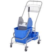 HOMCOM Schoonmaakwagen, Mopwagen, 25L Capaciteit, 4 Wielen, Kunststof, Blauw(m-11)
