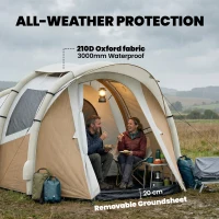 Outsunny Inflatable Camping Tent w/ Air Pump, Easy Setup 2-3 Person Blow Up Tent, Khaki(m-7)
