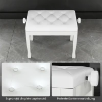 HOMCOM Banchetă de pian, banchetă pentru claviatură cu înălțime reglabilă din lemn masiv, șezut căptușit, 64 x 35 x 45-55 cm, alb(m-5)