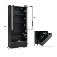 Vetrina portaoggetti alta a 6 ripiani con illuminazione LED controllabile da app, 80x34x180 cm, Nero(m-3)