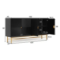 Credenza buffet a 4 ante per soggiorno e cucina con pannelli scanalati, 160x40x82 cm, Nero(m-3)