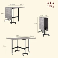 HOMCOM Mesa de Comedor Plegable para 4-6 Personas con Ruedas y Alas Abatibles Mesa Abatible para Cocina 120x80x73 cm Gris(m-3)