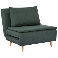 HOMCOM 3-in-1 slaapfauteuil met bedfunctie, ligfauteuil, verstelbare rugleuning, beukenhouten poten, kussen, Donkergroen(m-1)