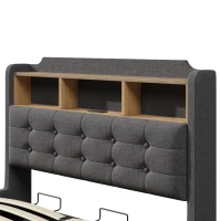 Cama estofada 140 × 200 cm, iluminação LED, design flutuante, sem colchão, 217x141x110 cm, Cinzento(m-10)