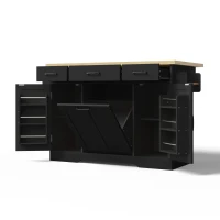 Ilha de cozinha móvel com tampo rebatível, rodízios com travão 360°, para 2–4 pessoas, 120x70x87 cm, Preto(m-7)