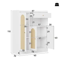 Sapateira em rattan, amplo espaço de arrumação, prateleiras ajustáveis, 90x35x110 cm, Cor natural(m-3)