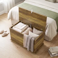 HOMCOM Aufbewahrungstruhe, Aufbewahrungsbank mit klappbarem Deckel und Sicherheitscharnieren, 80 x 40 x 45 cm, Braun(m-5)