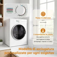 HOMCOM Mini Asciugatrice da 3kg, 1020W con Riscaldamento PTC e Timer, 49x47x70 cm, Bianco(m-4)